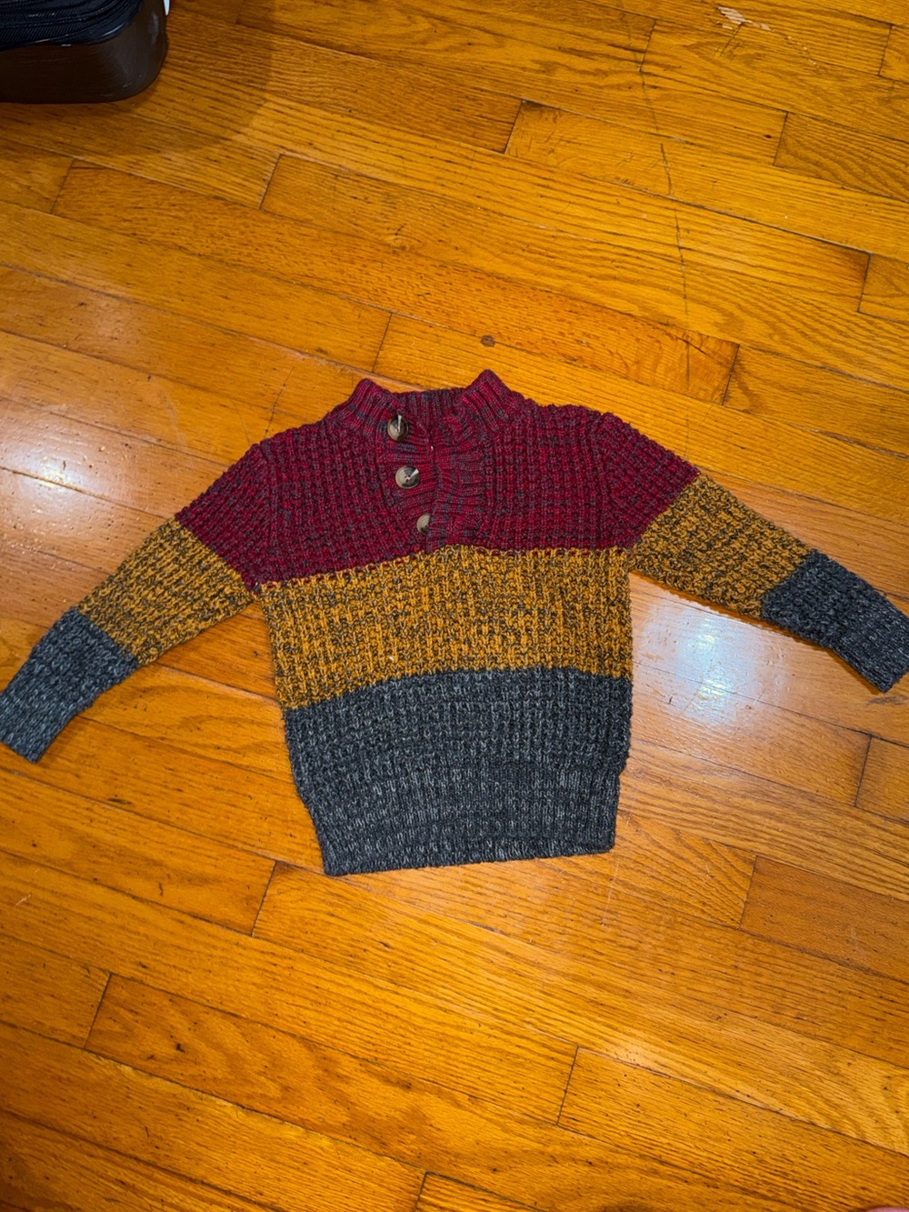 Cat & Jack Boys Chunky Knit Pullover Sweater Red Yellow Gray 3T Color block
